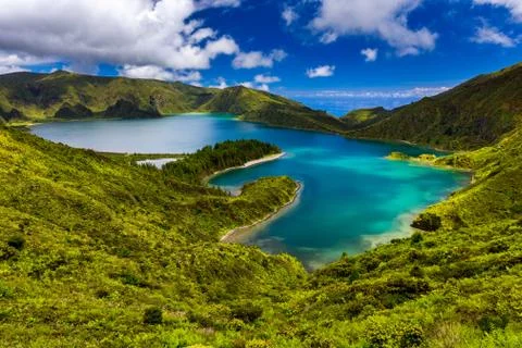 Beautiful panoramic view of Lagoa do Fogo lake in Sao Miguel Island, Azores,  Stock Photos