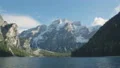 Beautiful panoramic view of lake Prags and Dolomites, amazing landscape, Italy 4k or 4k+ Resolution