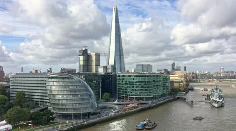 Beautiful panoramic view of London skyline from Tower Bridge Stock Footage