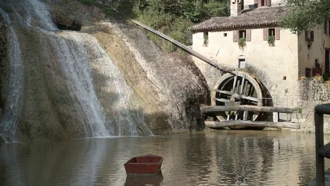 Beautiful panoramic view of molinetto della Croda - mill in Refrontolo - 4k Stock Footage 115888065