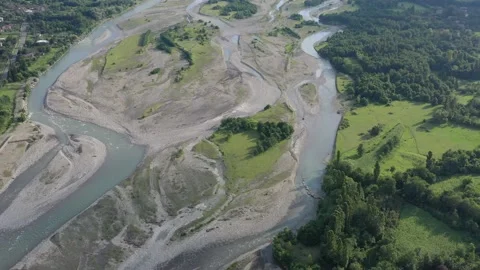 Beautiful panoramic view of the mountain river from a drone Stock Footage 151158732