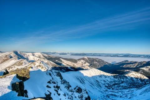 Beautiful panoramic view of mountains from Low Tatras at Western Tatry Mornin Stock Photos