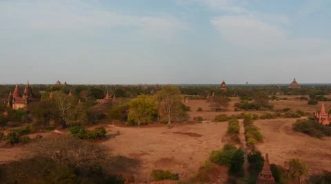 Beautiful panoramic view of old Bagan in Myanmar - hyperlapse Stock Footage 61347913
