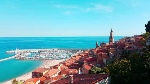Beautiful Panoramic View of the Old Town of Menton Video stock 79695673