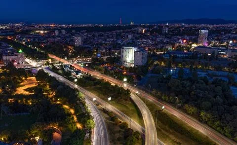 Beautiful panoramic view over Sofia cityscape at sunset, in Bulgaria  Europe Stock Photos
