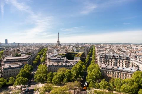 Beautiful Panoramic View of Paris with Eiffel Tower from Roof of Triumphal Ar Stock Photos