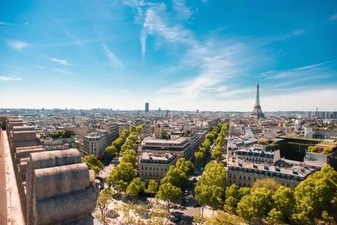 Beautiful Panoramic View of Paris with Eiffel Tower from the Roof of Triumpha Stock Photos