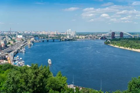 Beautiful panoramic view on Postal Square and Dnieper river in Kiev. Stock Photos