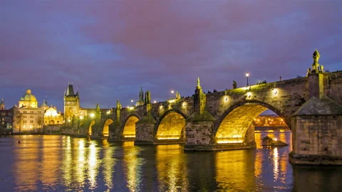Beautiful panoramic view of Prague at evening, Timelapse. Czech Republic, Europe Stock Footage 94002803