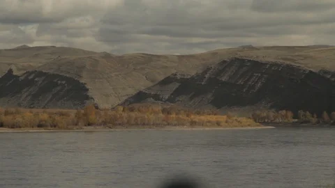 Beautiful panoramic view of the river and mountains in Tyva. Panorama of the 動画素材 97153136