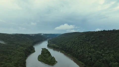 A beautiful panoramic view of the river canyon from a drone Stock Footage 253224743