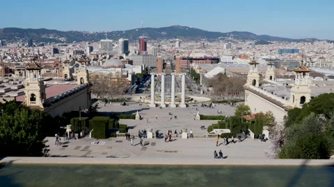 Beautiful panoramic view of the Spain Square in Barcelona, Spain on a sunny day Stock-Footage 132197698