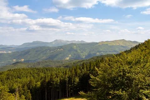 Beautiful panoramic view in summer on Monte Cimone near Lake Ninfa. Landscape of Stock Photos