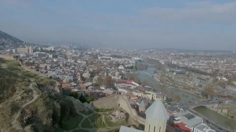 Beautiful panoramic view of Tbilisi at sunse Stock Footage 58336672