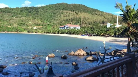 Beautiful panoramic view of Tien Sa beach, Da Nang, Vietnam on a sunny day Stock Footage 143990088