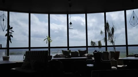 Beautiful panoramic window in a loft on a high floor Stock Footage 156858568