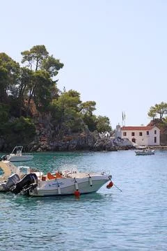Beautiful Parga beach exploring Greece summer holidays background high qualit Stock Photos