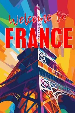 Beautiful Paris, Eiffel Tower, Tour Eiffel, France landscape, Vector Stock Illustration