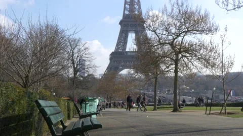 Beautiful Park Bench At The Eiffel Tower In Paris, France Stock Footage 158608702