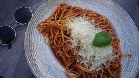 Beautiful pasta with cheese FullHD Stock Footage 243748674