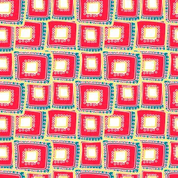 Beautiful patchwork abstract art bright crimson vector seamless pattern Illustrazione stock