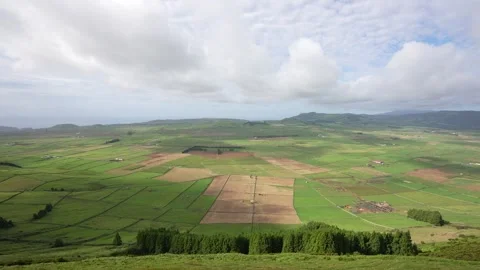 Beautiful Patchwork Fields of Miradouro da Serra do Cume, Azores, Portugal Stock Footage 297526631