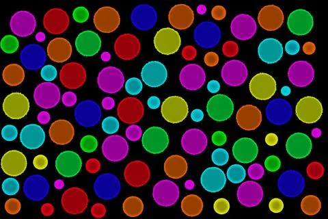 Beautiful pattern of colorful irregular circles on black background Stock Illustration