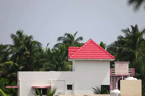 Beautiful pattern design of the upper part of the house made of triangle shap Stock Photos