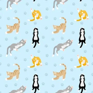 Beautiful pattern with different breeds of cats. Stock Illustration