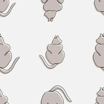 Beautiful pattern of hand drown cat in one line drawing style and minimalism Stock Illustration