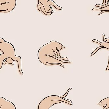 Beautiful pattern of hand drown cat in one line drawing style and minimalism Stock Illustration