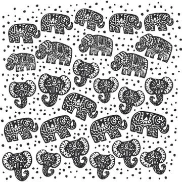 Beautiful pattern Indian Elephant with polka dot ornaments. Hand drawn ethnic Stock Illustration