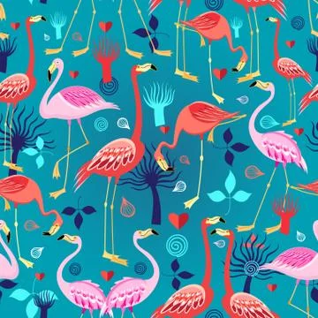 Beautiful pattern lovers flamingos Stock Illustration