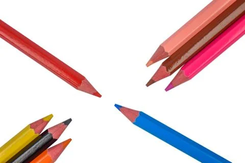 Beautiful pattern made with eight different colored wood pencil crayons on wh Stock Photos