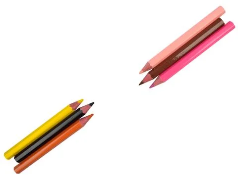 Beautiful pattern made with Six different colored wood pencil crayons on whit Stock Photos