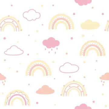 Beautiful pattern with rainbows and clouds. イラスト素材