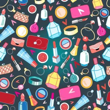 Beautiful pattern of rings and cosmetics Stock Illustration