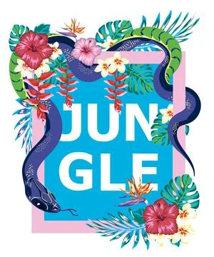 Beautiful pattern with snake and tropical leaves. Beautiful all-over print wi Stock Illustration