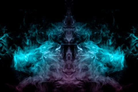 A beautiful pattern with wriggling lines of blue and pink smoke spooky or abs Foto stock