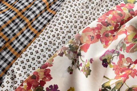 Beautiful patterned fabrics up close Stock Photos