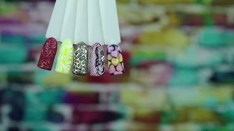 Beautiful patterns nails templates autofocus Stock Footage 79132417