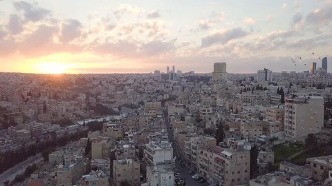 Beautiful peaceful aerial clip of early morning at Amman City Jordan taken Stock Footage