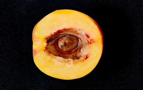 Beautiful peach and split isolated on white background as package design elem Stock Photos