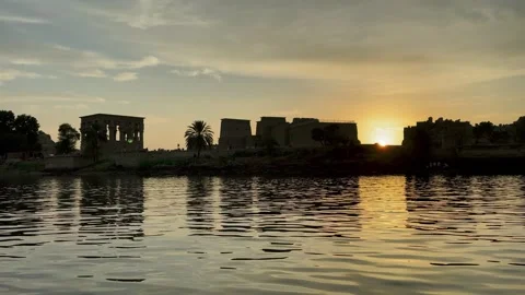Beautiful Philae temple at sunset light the beautiful temple of Philae and Stock Footage 167206759