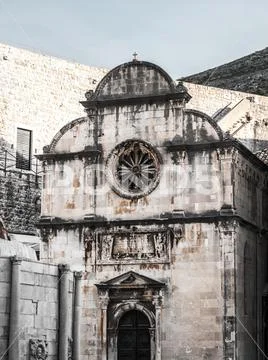 A beautiful photo of the front facade of the historic St. Saviour votive Chur Stock Photos