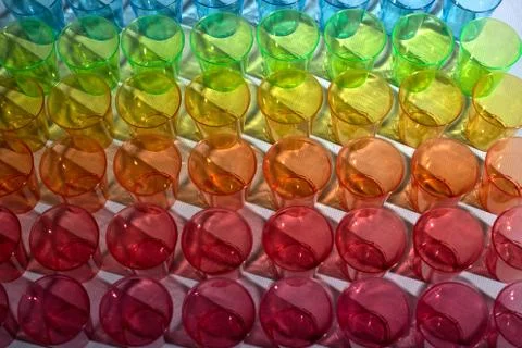 Beautiful photo texture of multi-colored glasses with shadows. Nice background. Foto stock