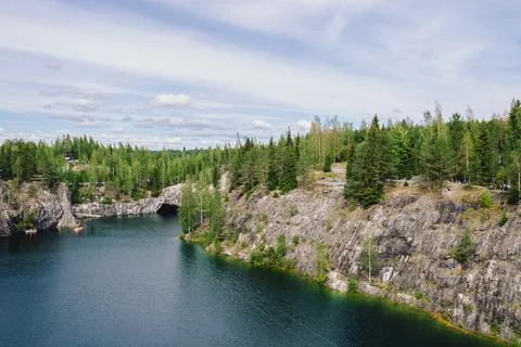 Beautiful pine trees on background high mountains. Stock Photos