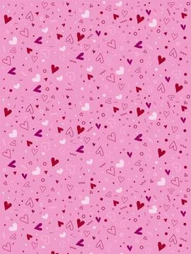 Beautiful Pink Heart Pattern, Background, Pink, Red, Purple and White Hearts Stock Illustration