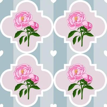 Beautiful pink peony pattern design for great lovely textile pattern Stock Illustration