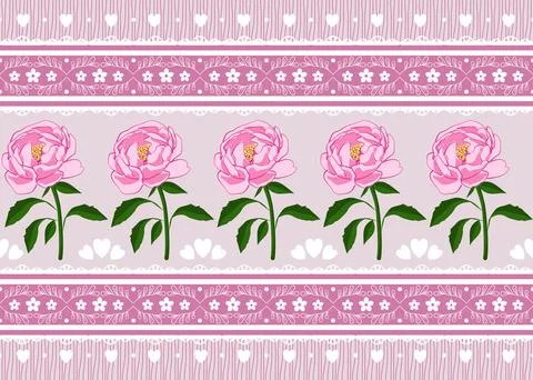 Beautiful pink peony pattern design for great lovely textile pattern Stock Illustration